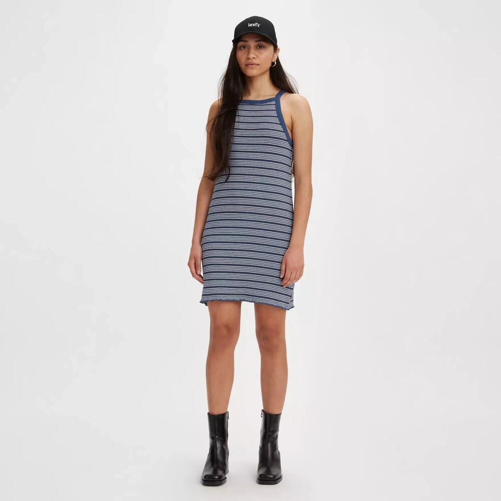 Levi's Devon Racerback Tank Dress Blue Striped Stretch Cotton Size Large NWT